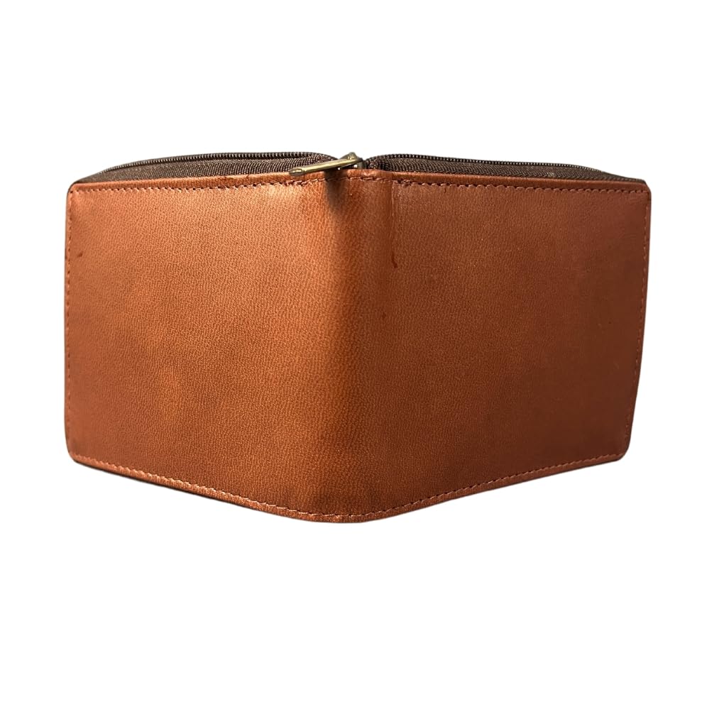 Madosh Genuine Leather Men's Wallet Brown Bifold Purse | RFID Protected | Cards Holder Coin Pocket | Zip Closure for Safety